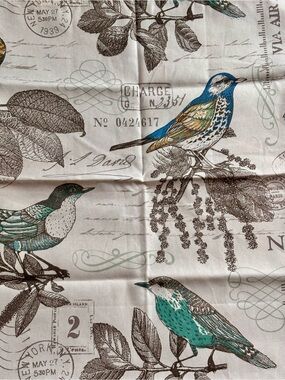 Bird Print Cotton Fabric Napkins in Teal and Blue